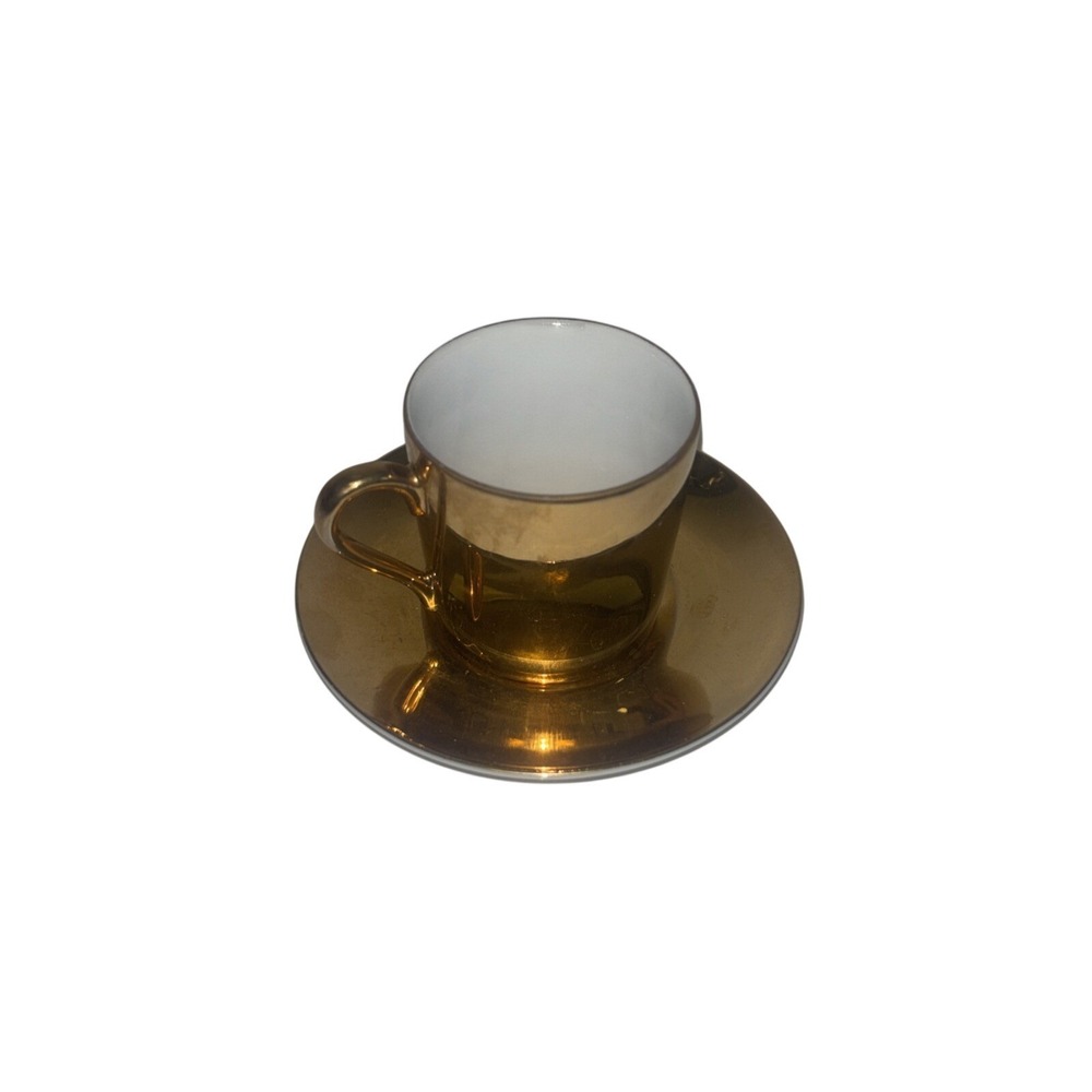VTG NEIMAN MANCUS Gold Tone Collectible Espresso Cup & Saucer Mini Made In Japan